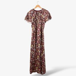 J. Crew Point Sur Maxi Dress Size 2 Brown Bird Menagerie Shimmer Stripe Print
